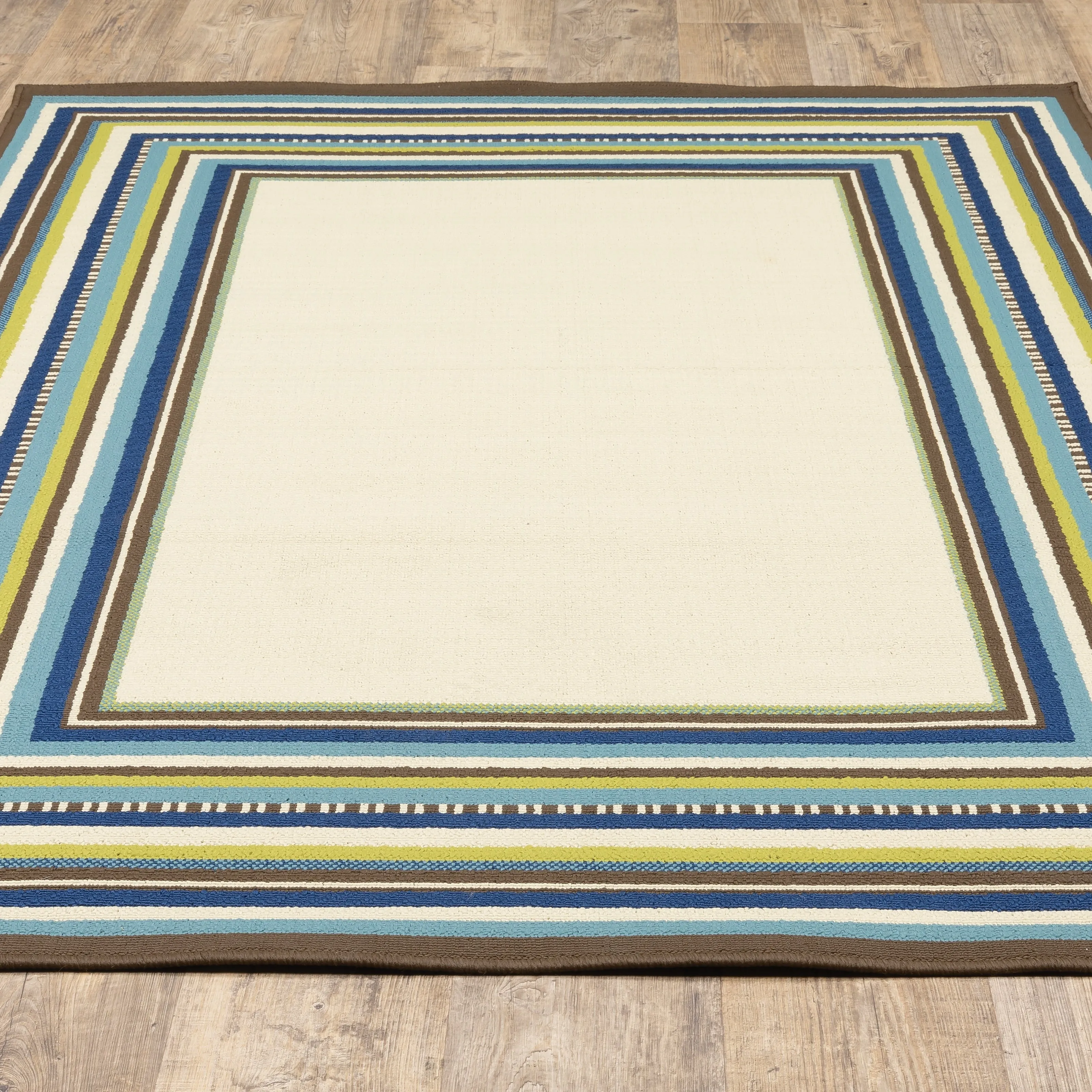 Vista Home Catalina Multi-Border Indoor-Outdoor Ivory/Blue Rug--