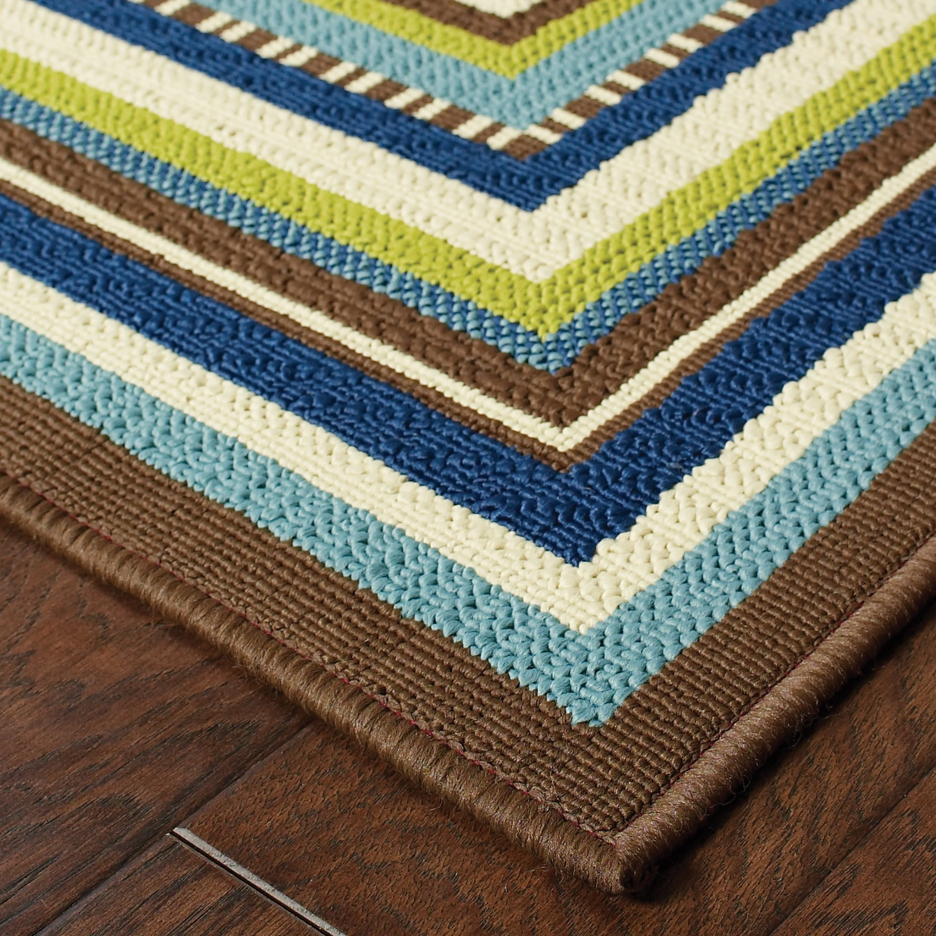 Vista Home Catalina Multi-Border Indoor-Outdoor Ivory/Blue Rug--