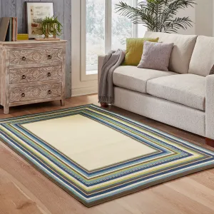 Vista Home Catalina Multi-Border Indoor-Outdoor Ivory/Blue Rug--