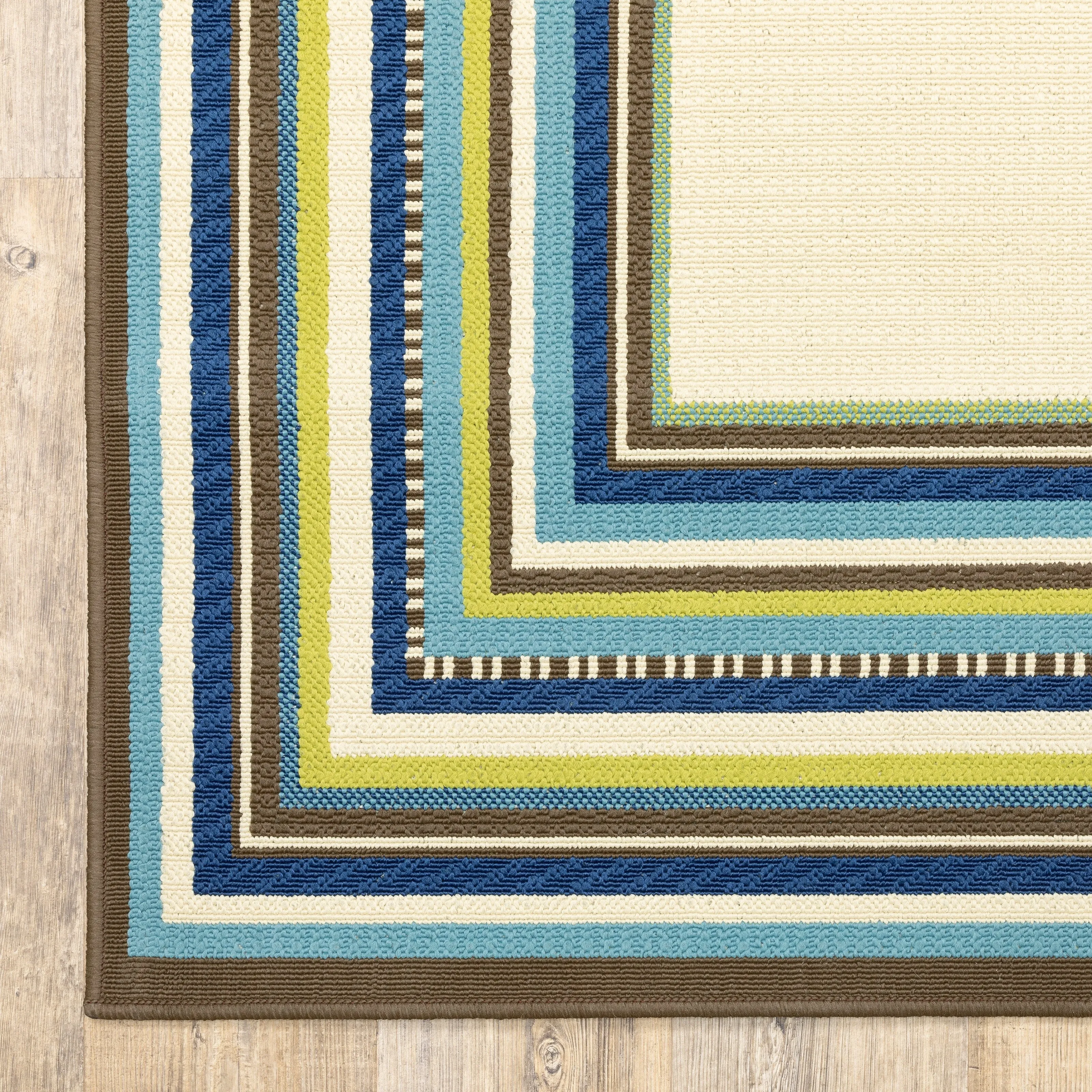 Vista Home Catalina Multi-Border Indoor-Outdoor Ivory/Blue Rug--