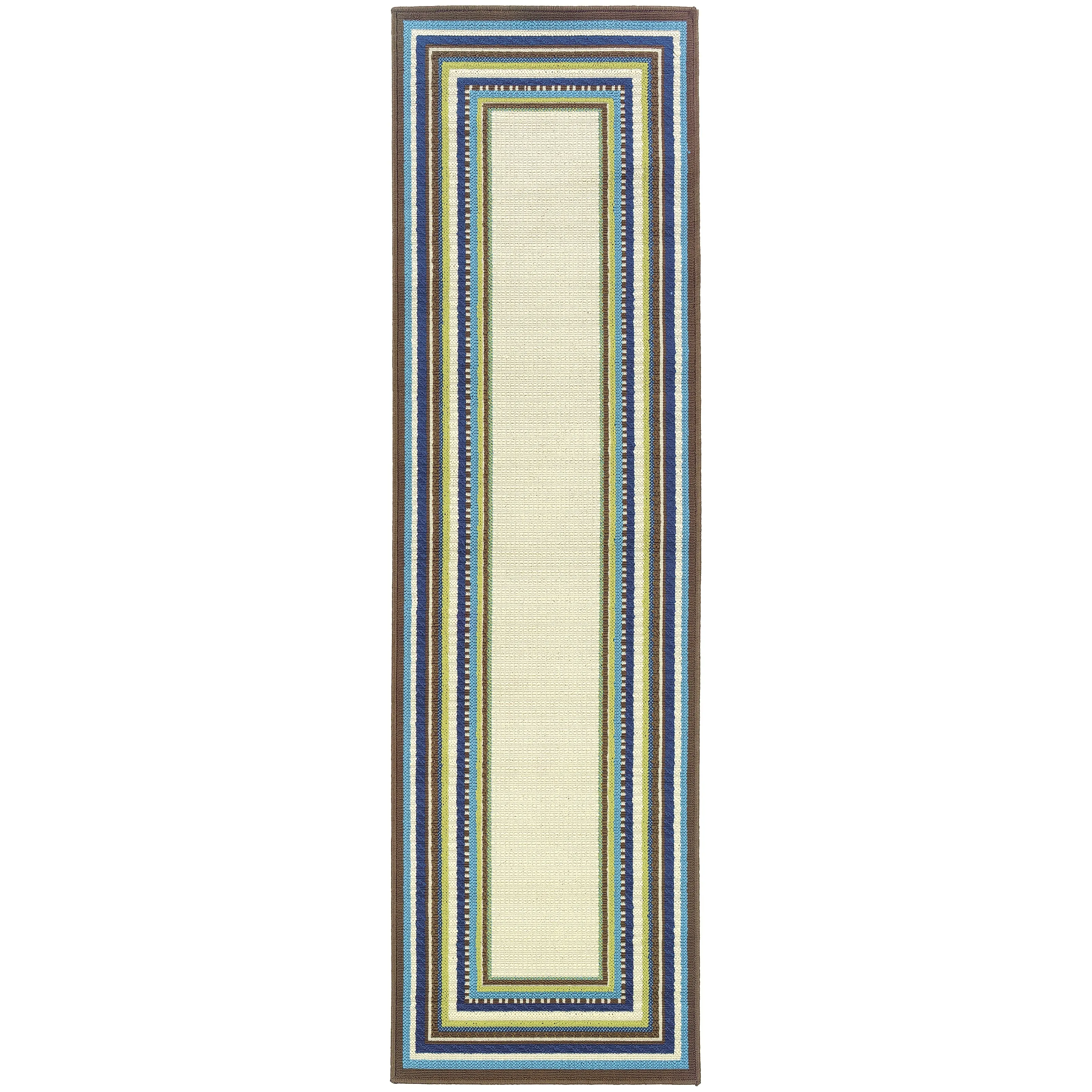 Vista Home Catalina Multi-Border Indoor-Outdoor Ivory/Blue Rug--