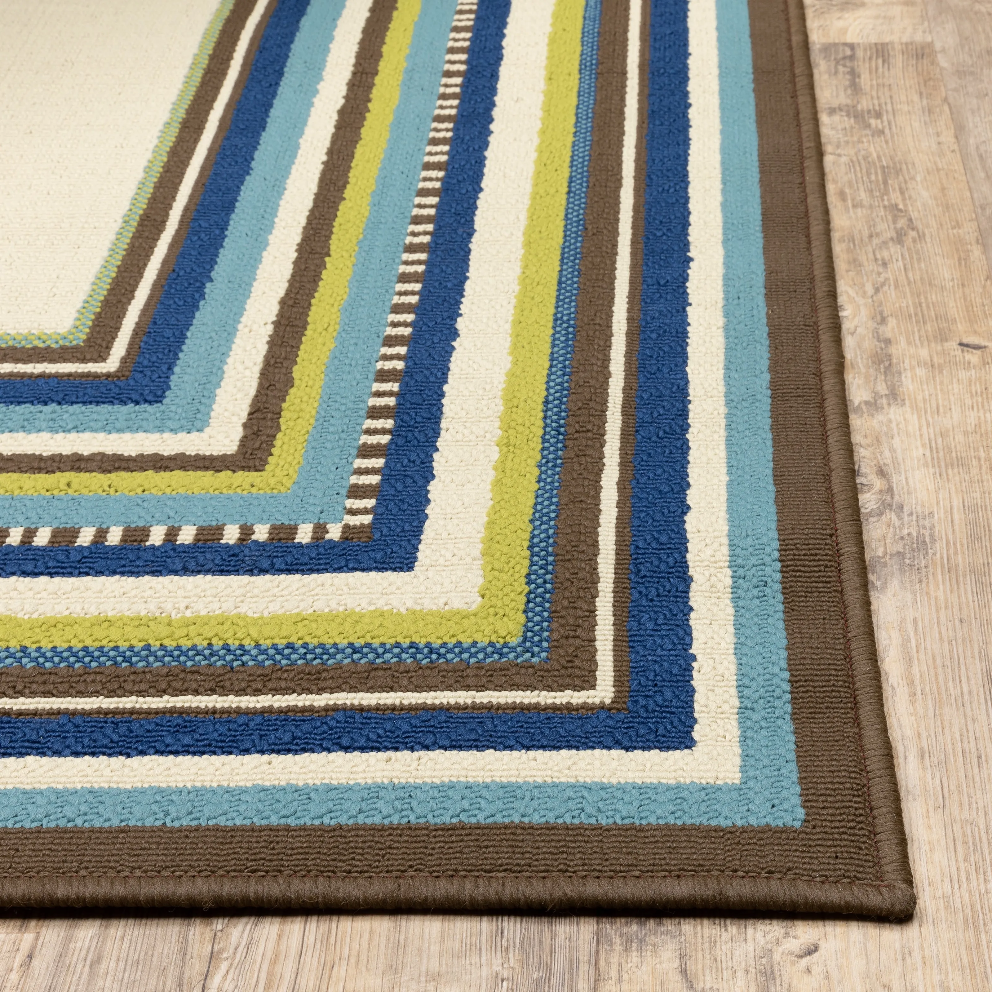 Vista Home Catalina Multi-Border Indoor-Outdoor Ivory/Blue Rug--
