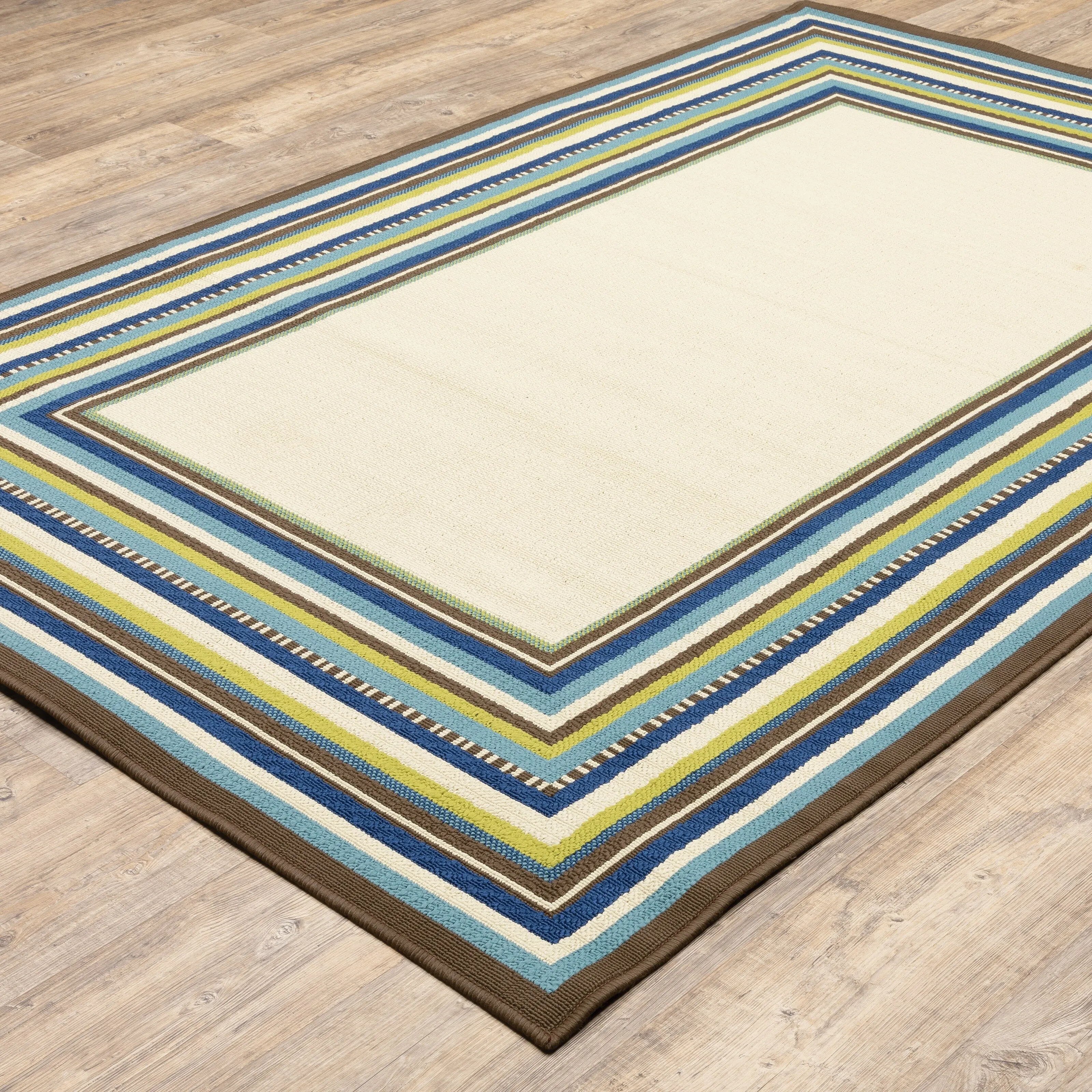 Vista Home Catalina Multi-Border Indoor-Outdoor Ivory/Blue Rug--