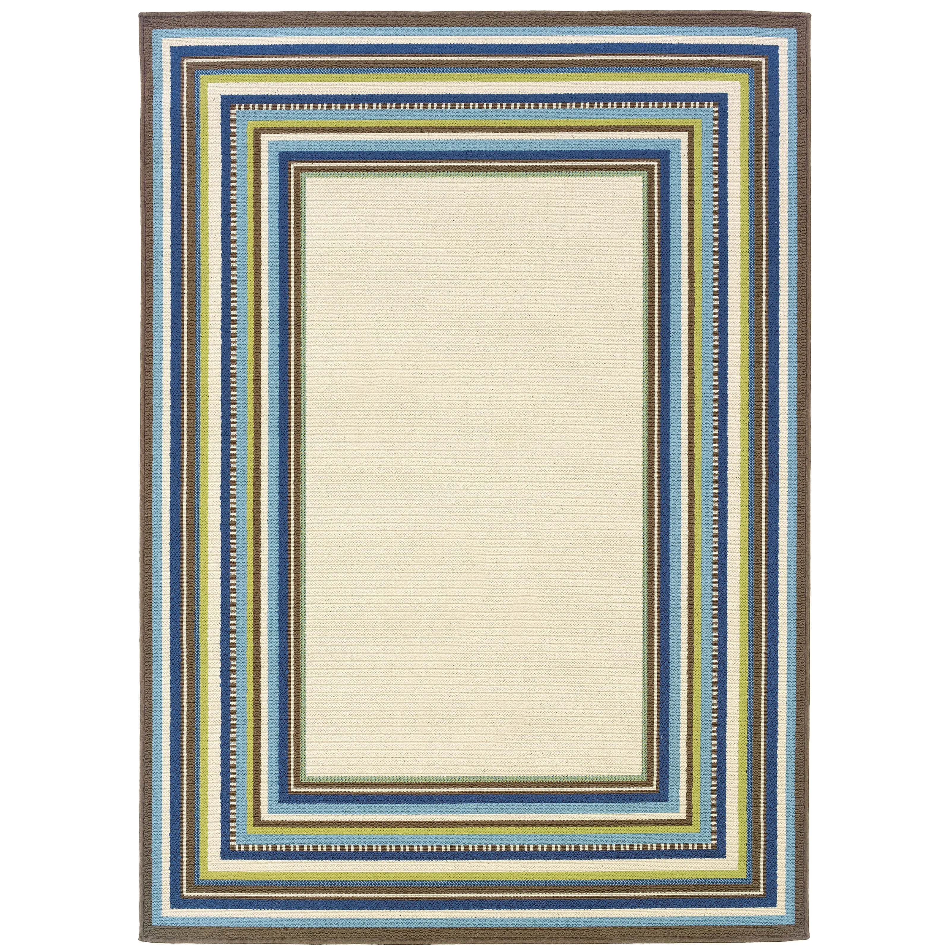 Vista Home Catalina Multi-Border Indoor-Outdoor Ivory/Blue Rug--
