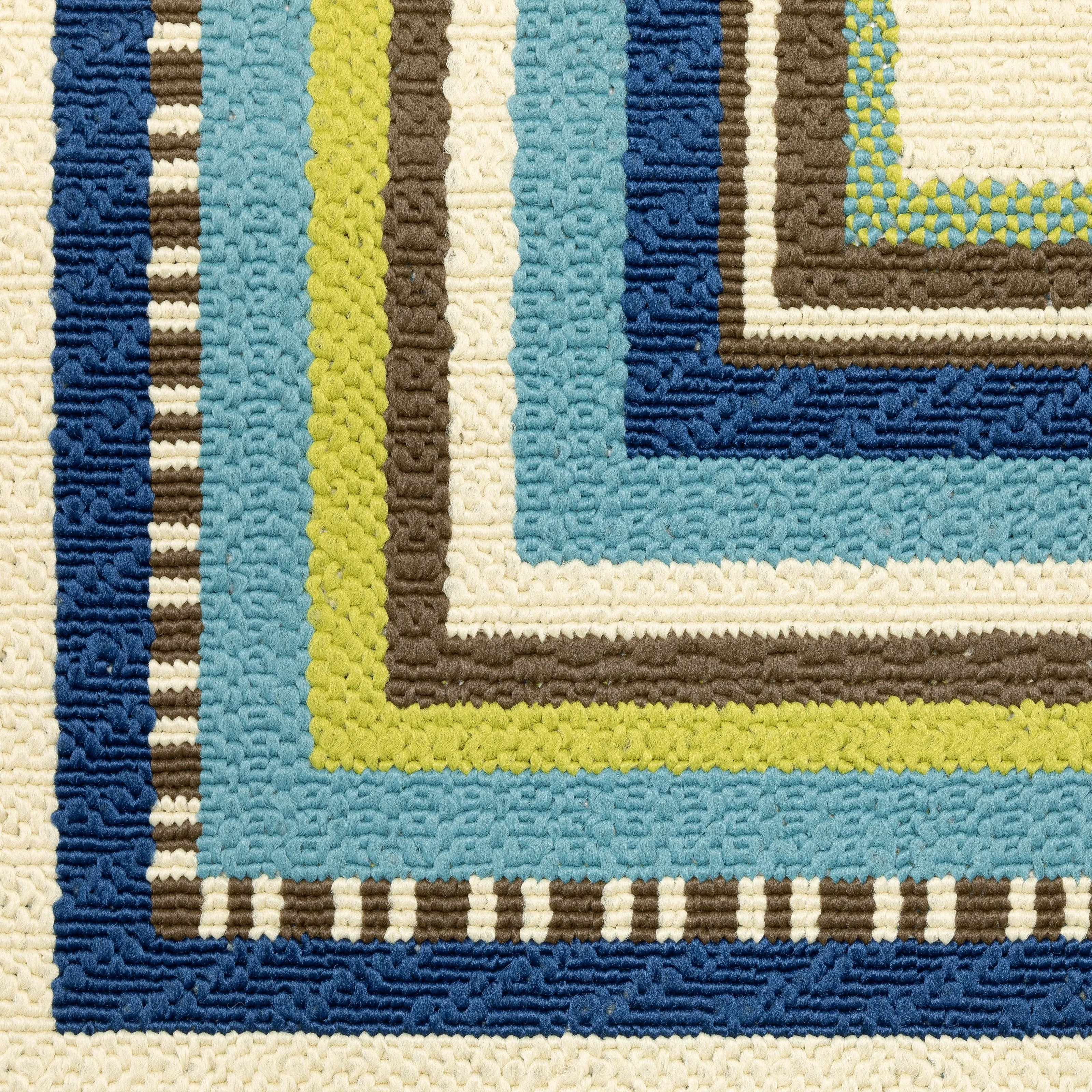 Vista Home Catalina Multi-Border Indoor-Outdoor Ivory/Blue Rug--
