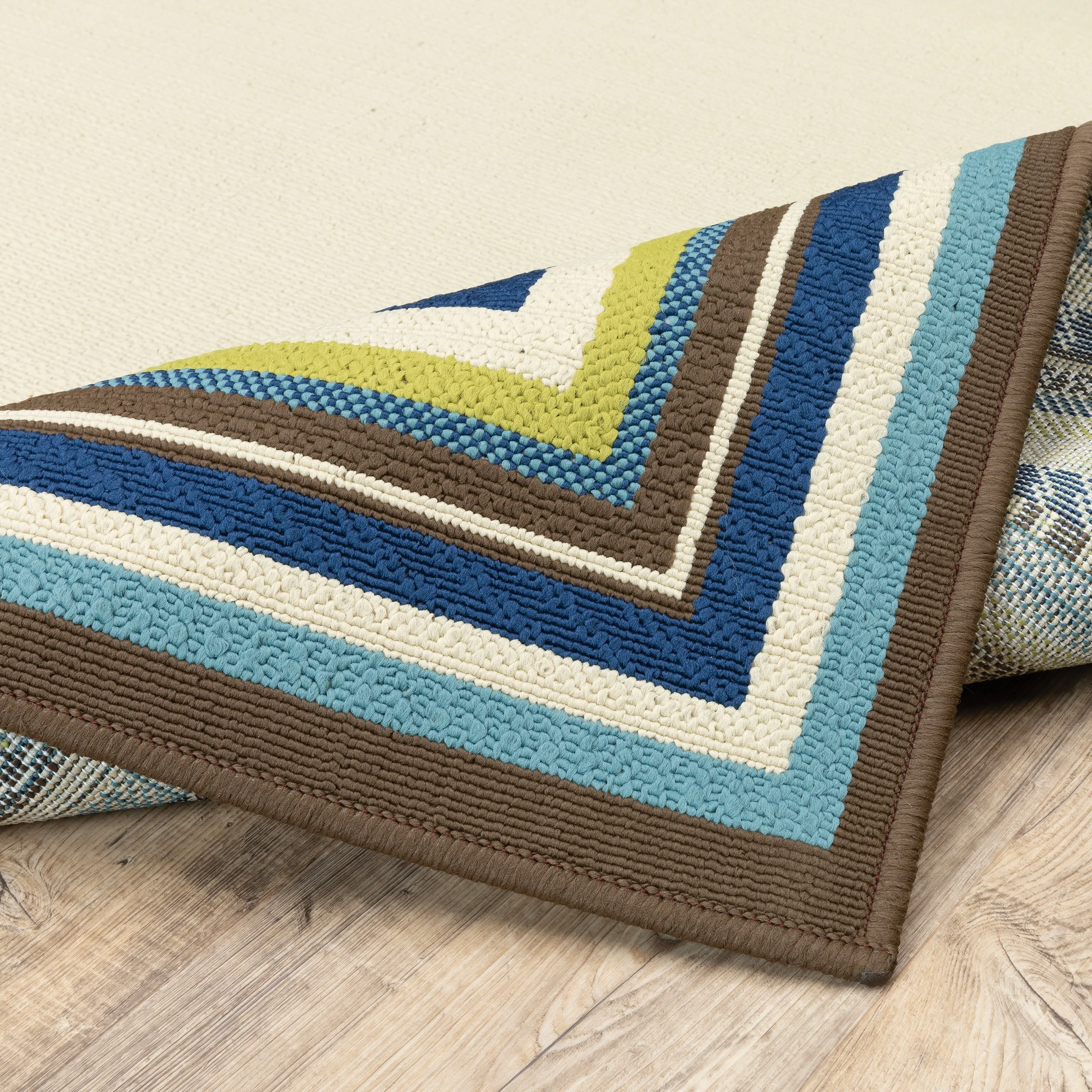 Vista Home Catalina Multi-Border Indoor-Outdoor Ivory/Blue Rug--