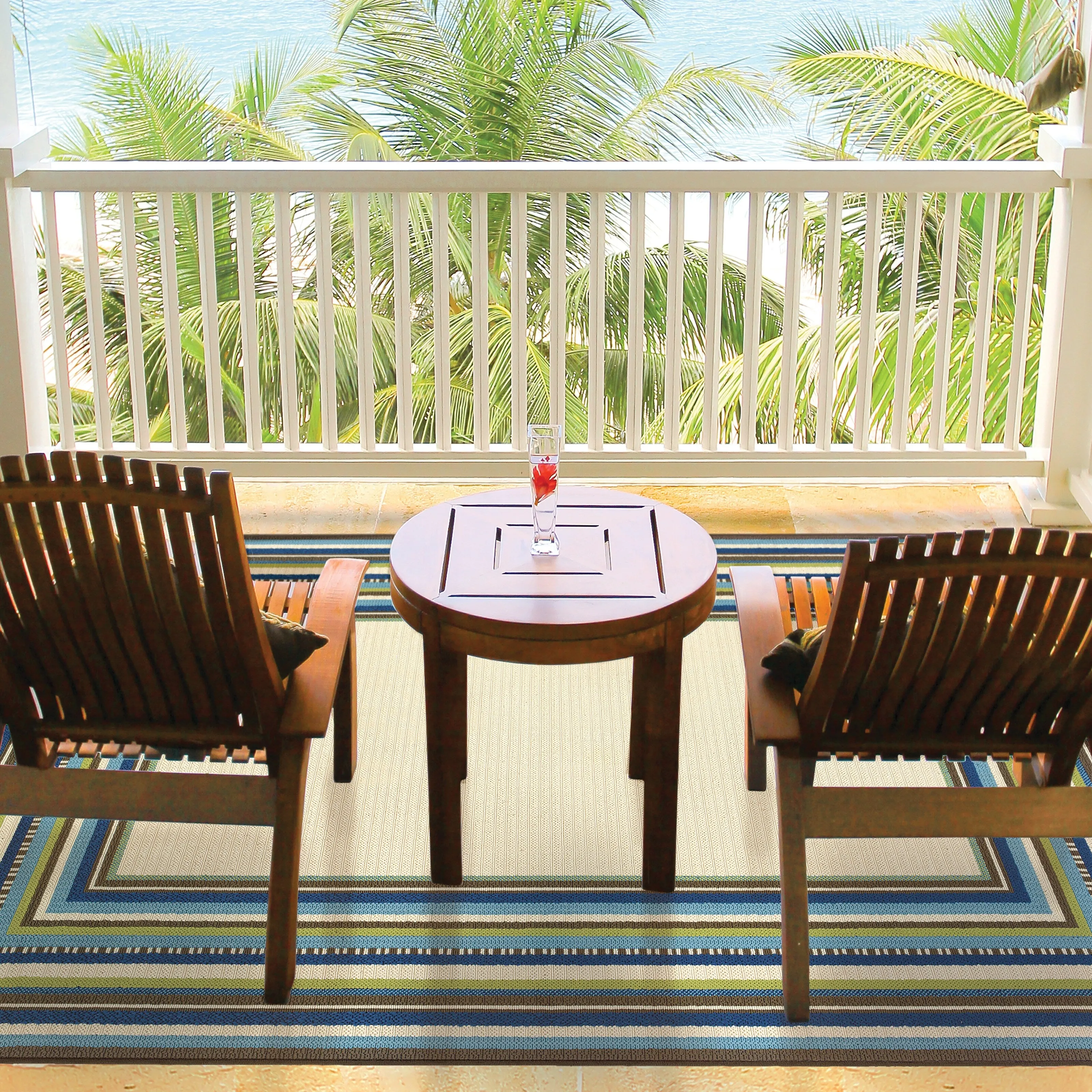 Vista Home Catalina Multi-Border Indoor-Outdoor Ivory/Blue Rug--