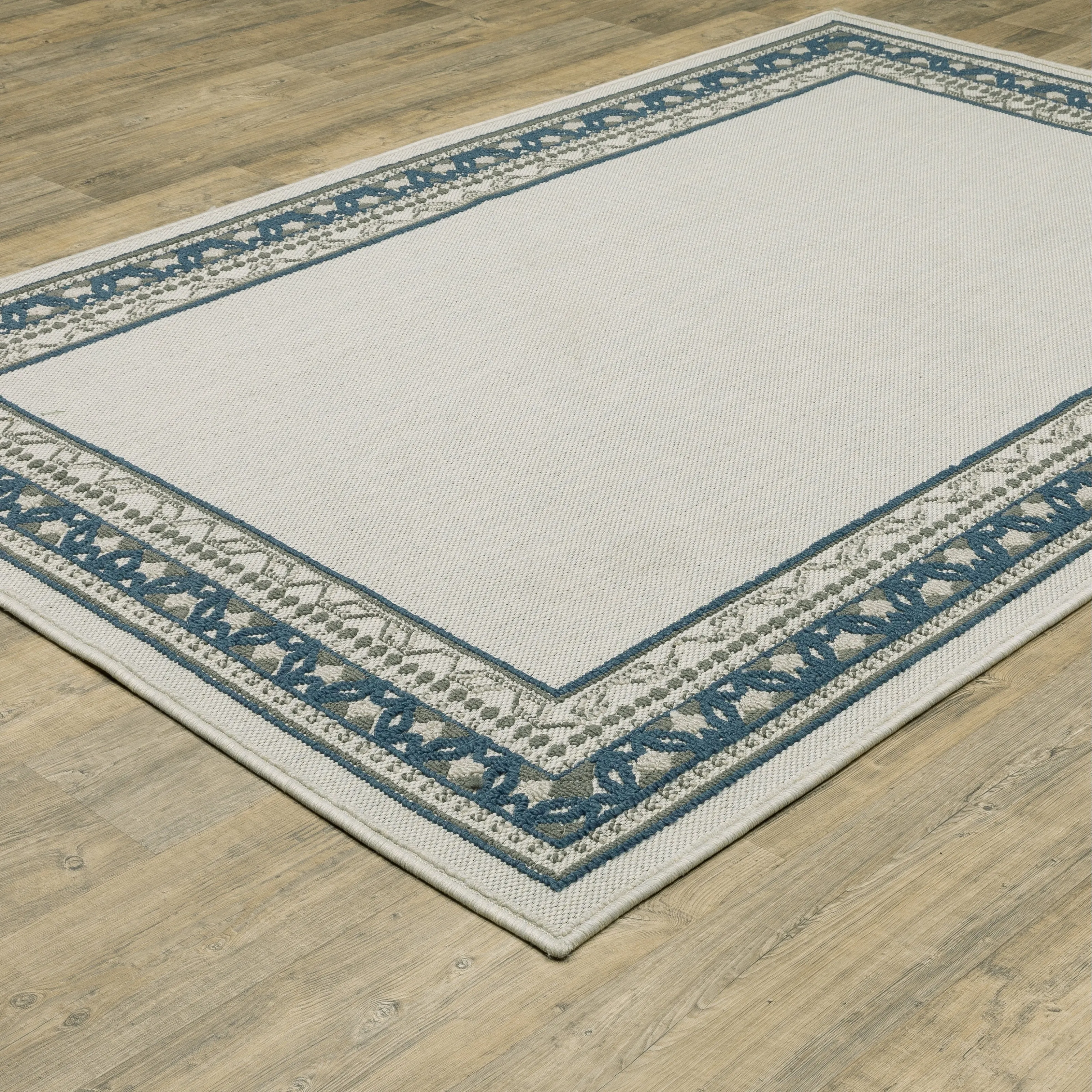 Vista Home Talcot Detailed Border Grey/ Teal Indoor-Outdoor Area Rug