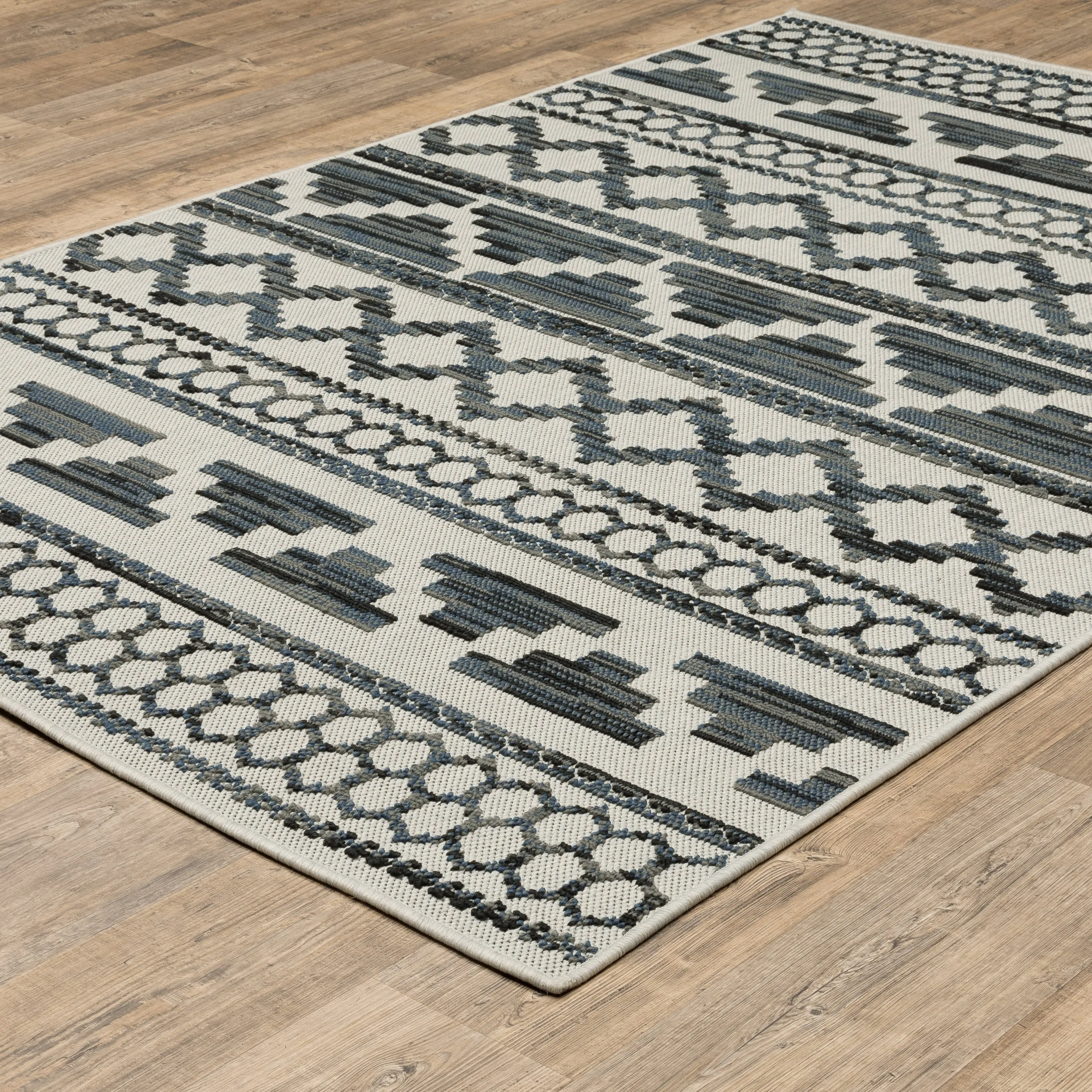 Vista Home Talcot Geometric Tribal Grey/ Teal Indoor-Outdoor Area Rug