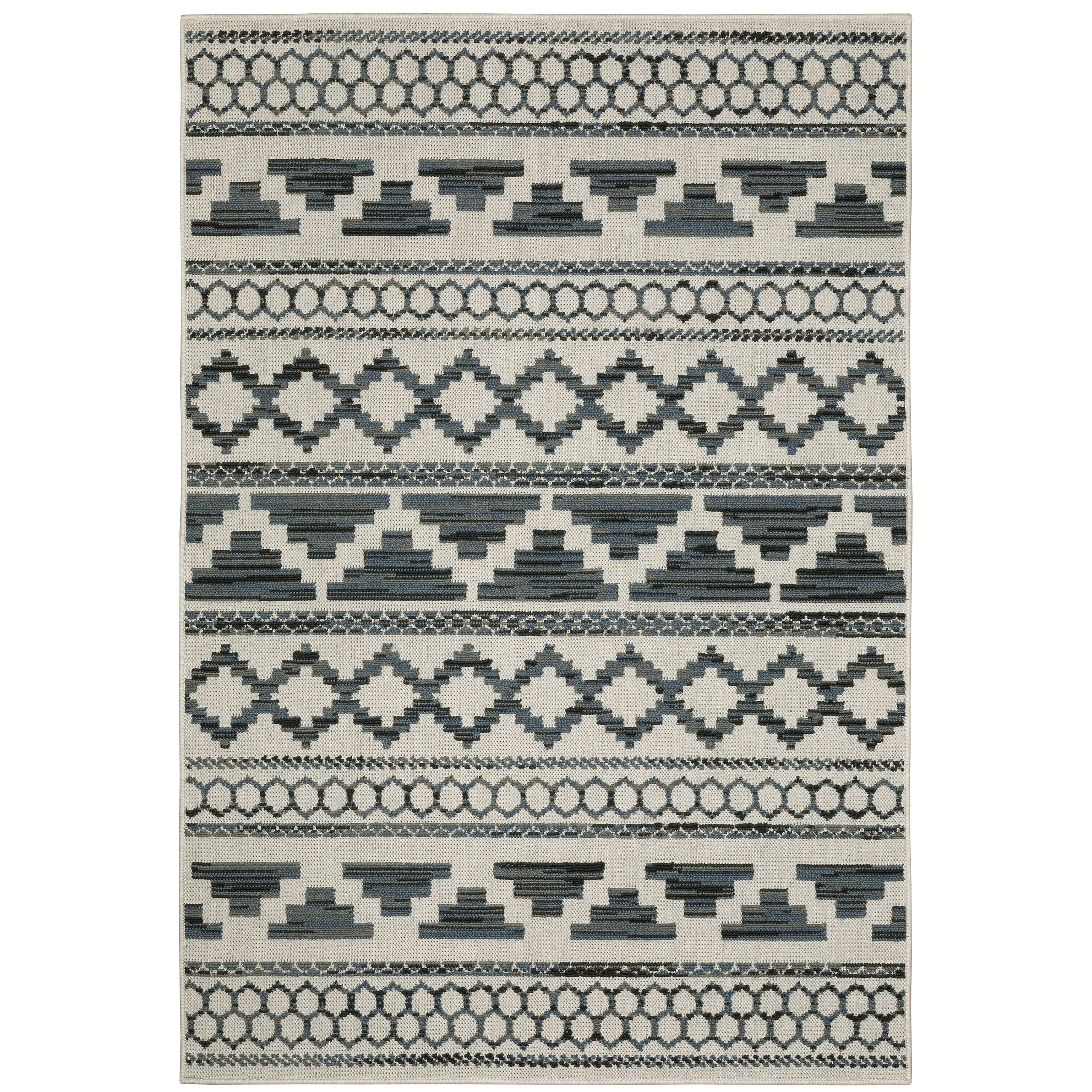 Vista Home Talcot Geometric Tribal Grey/ Teal Indoor-Outdoor Area Rug