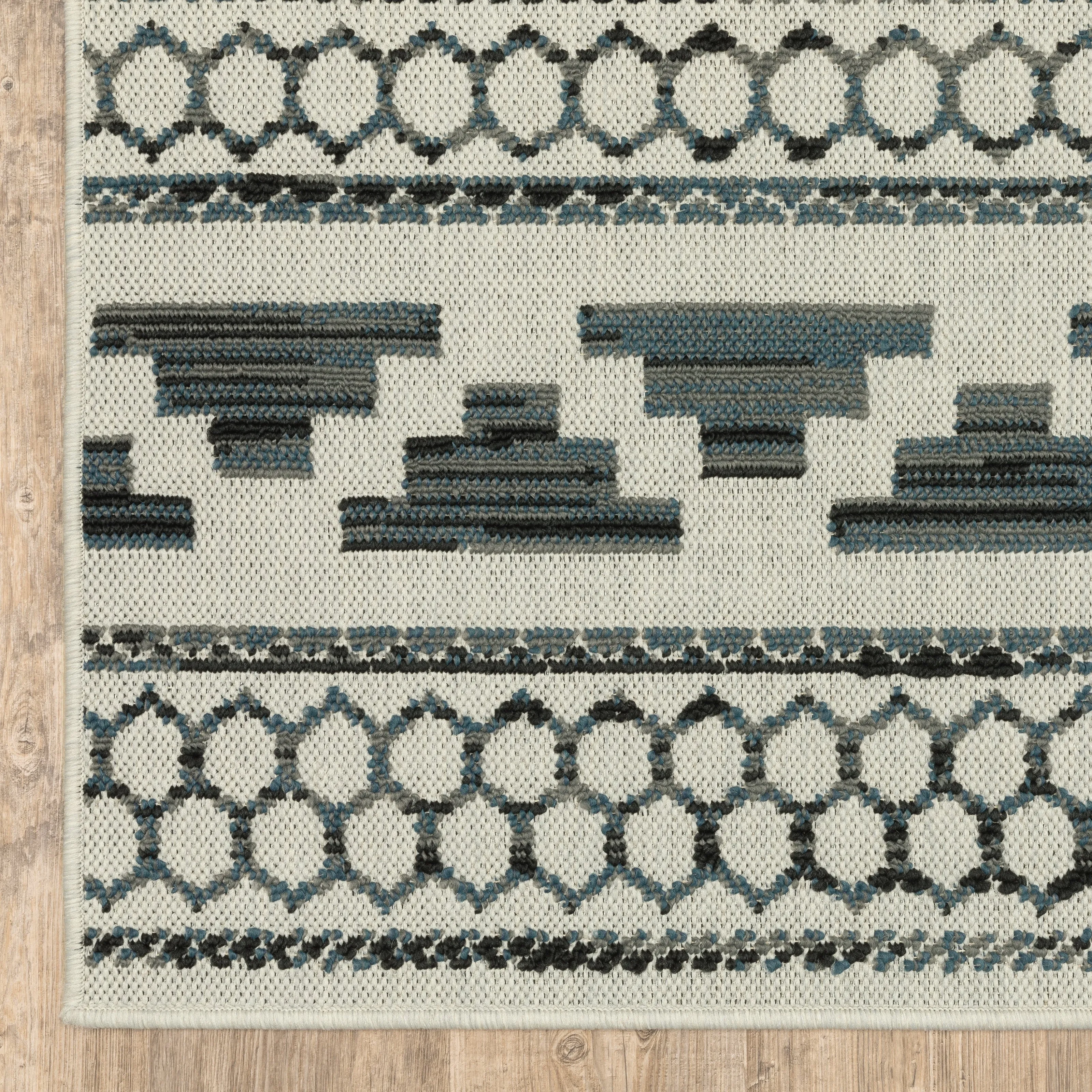 Vista Home Talcot Geometric Tribal Grey/ Teal Indoor-Outdoor Area Rug