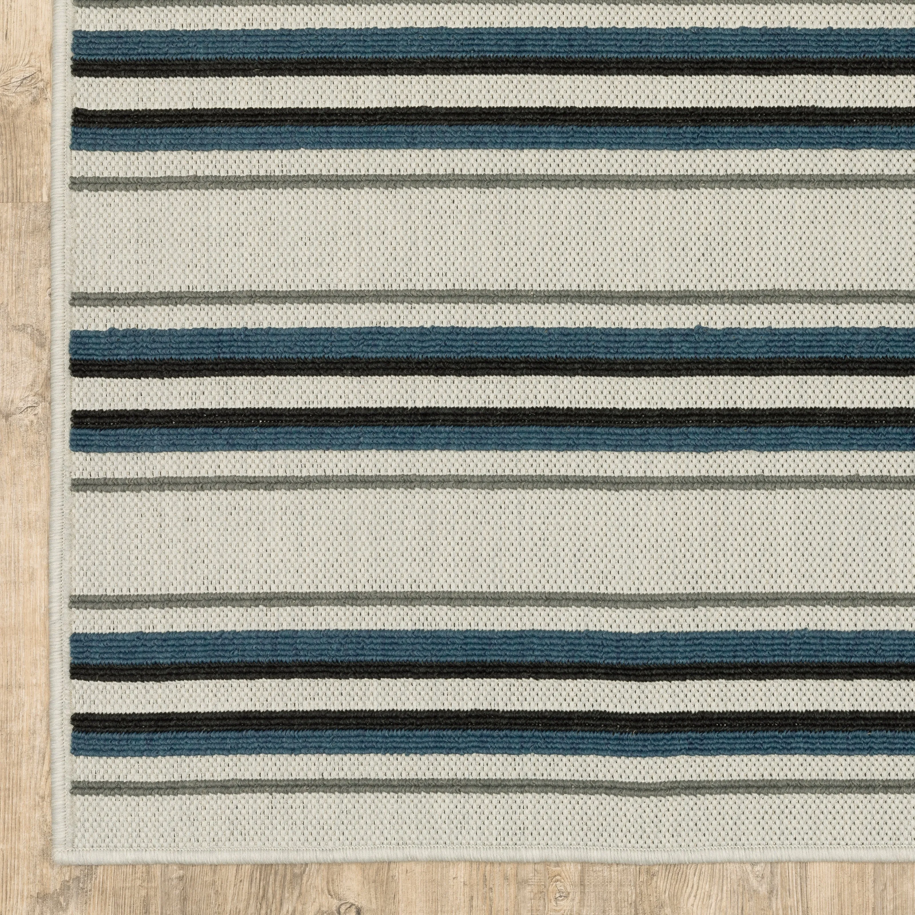 Vista Home Talcot Multi-Striped Grey/ Teal Indoor-Outdoor Area Rug