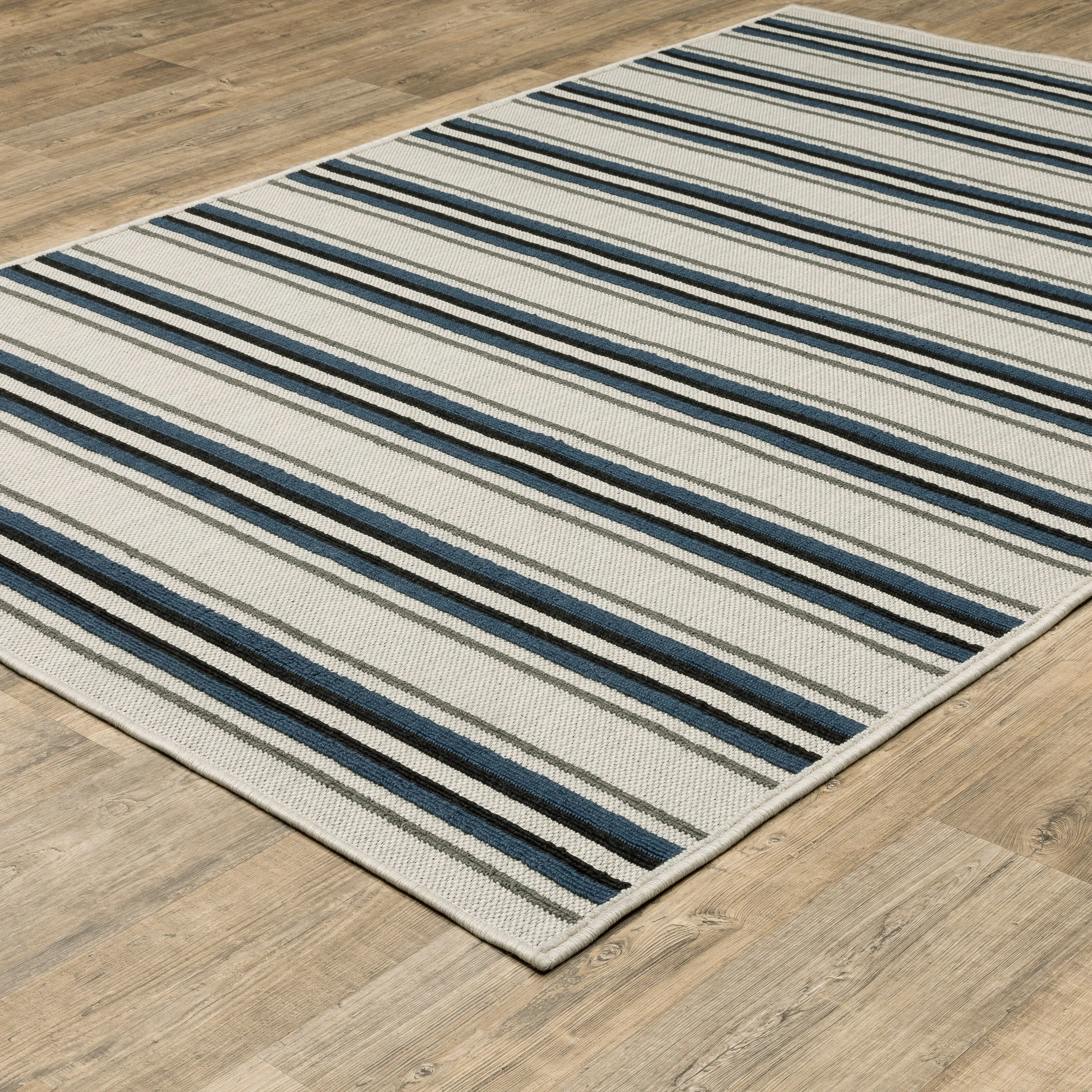 Vista Home Talcot Multi-Striped Grey/ Teal Indoor-Outdoor Area Rug