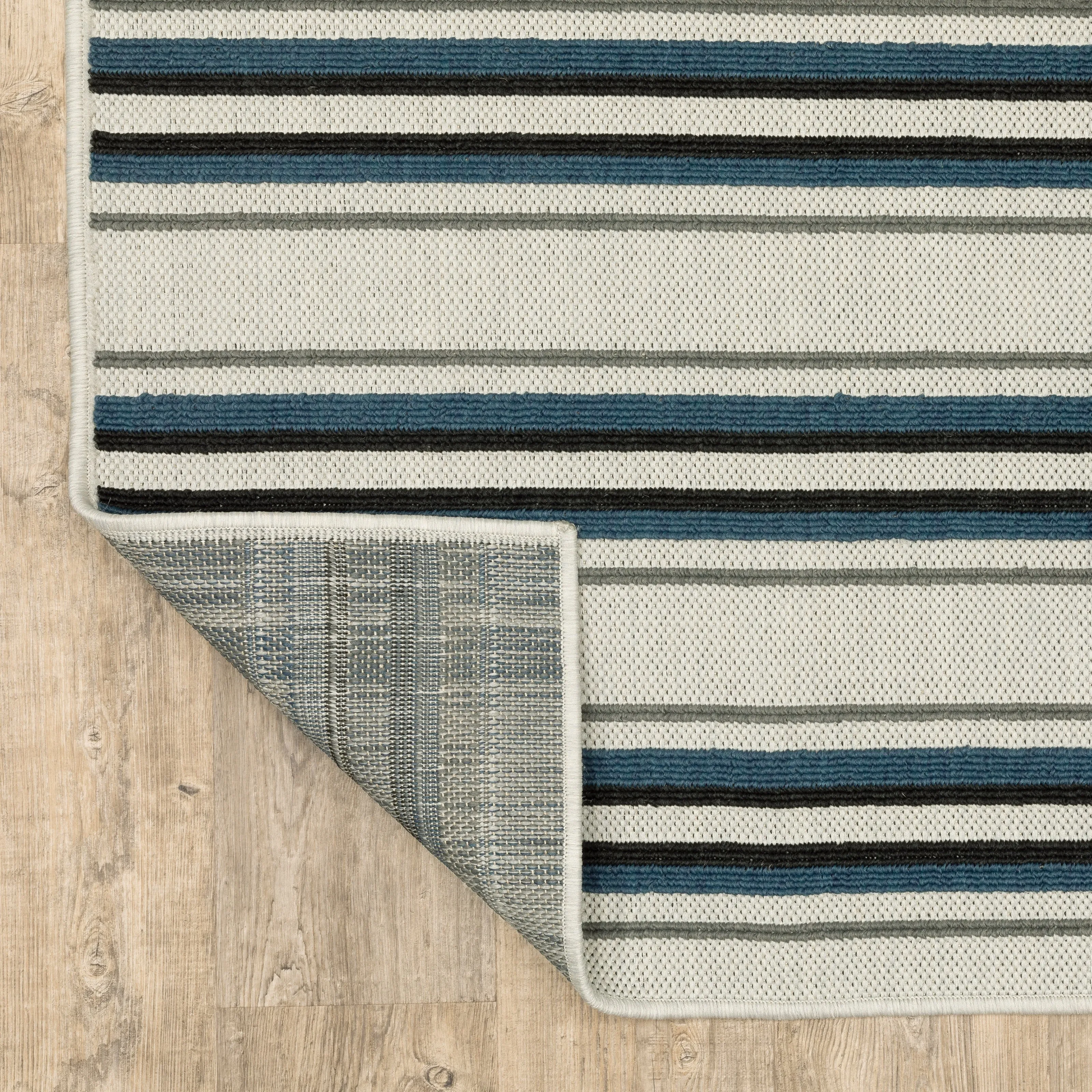 Vista Home Talcot Multi-Striped Grey/ Teal Indoor-Outdoor Area Rug