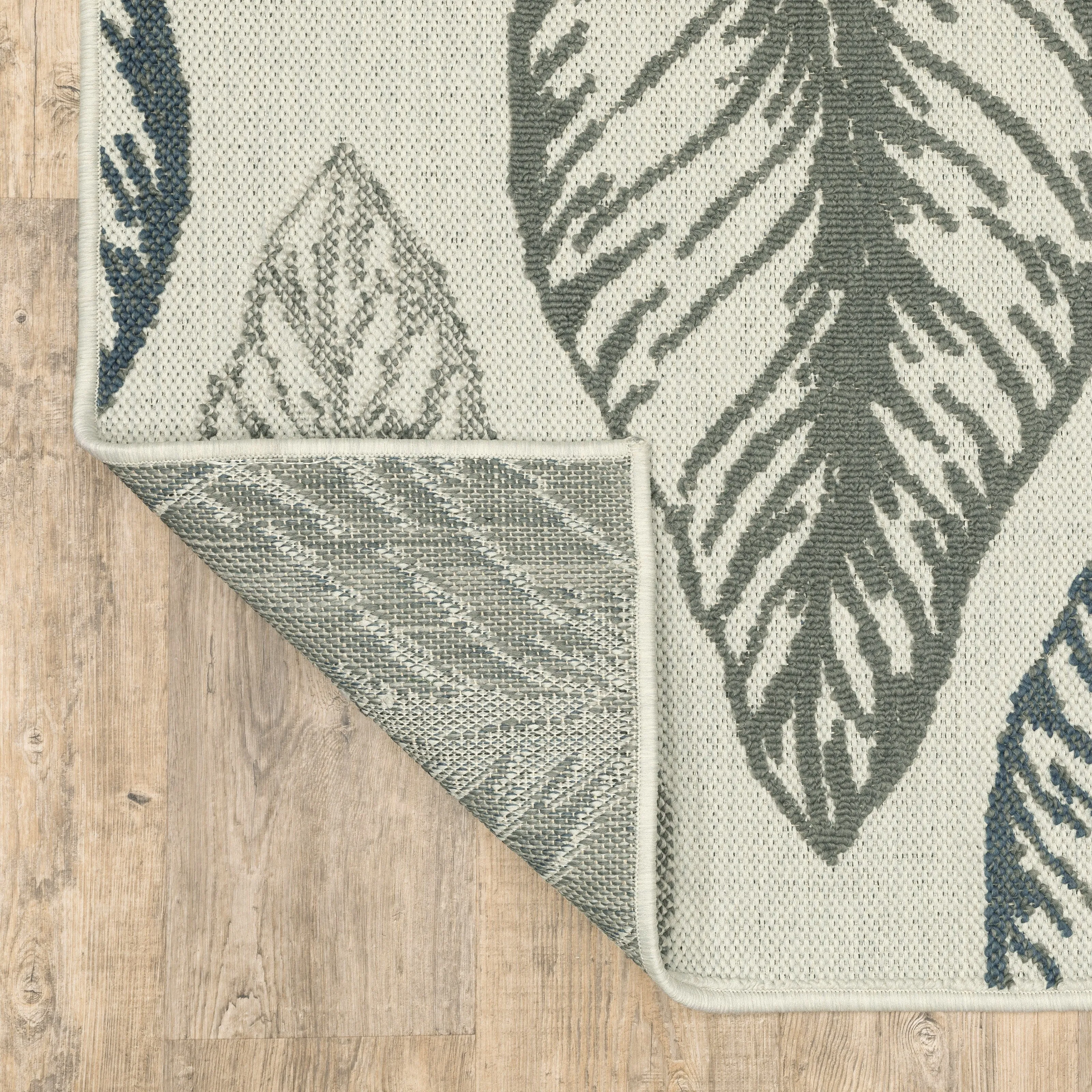 Vista Home Talcot Tropical Leaf Grey/Teal Indoor-Outdoor Area Rug
