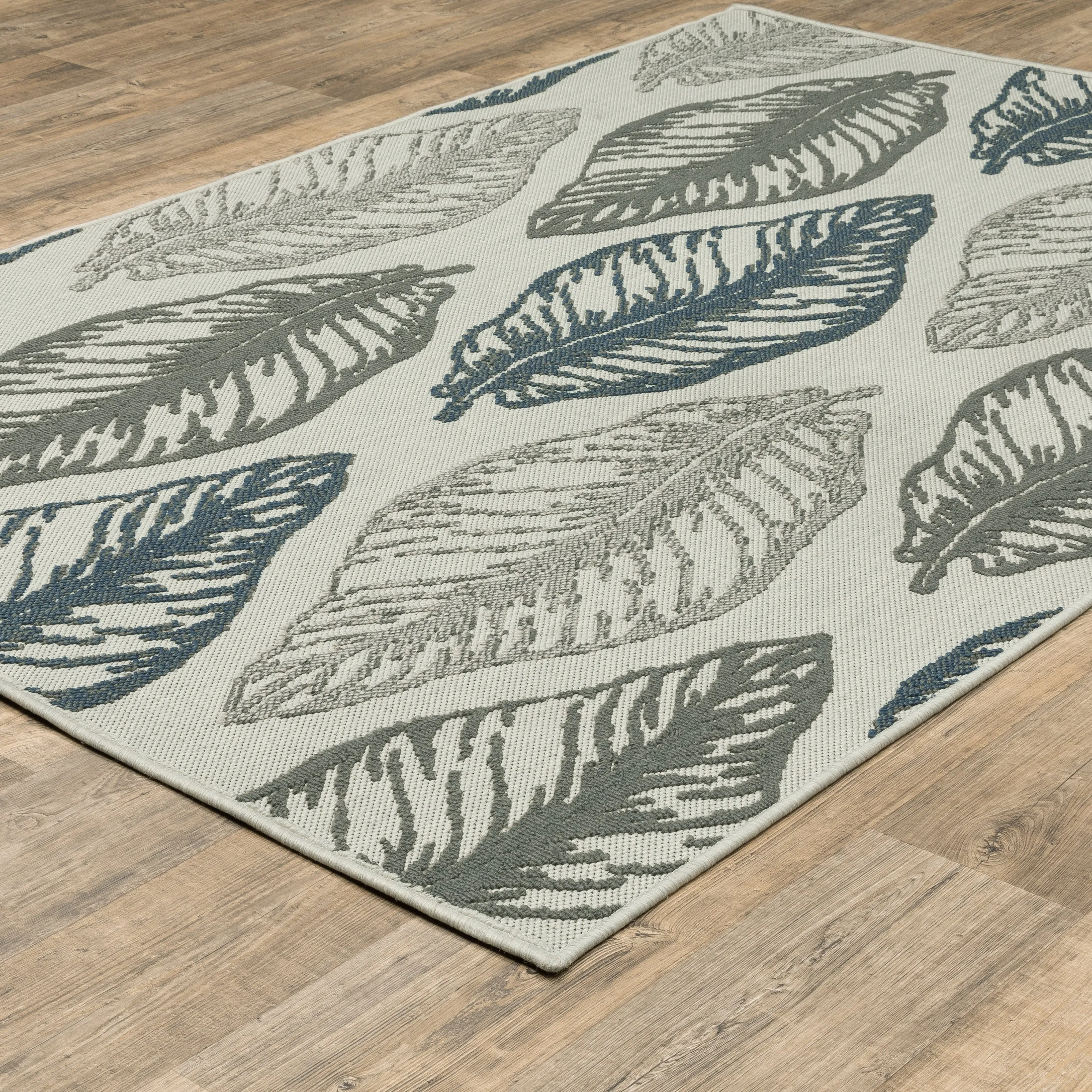 Vista Home Talcot Tropical Leaf Grey/Teal Indoor-Outdoor Area Rug