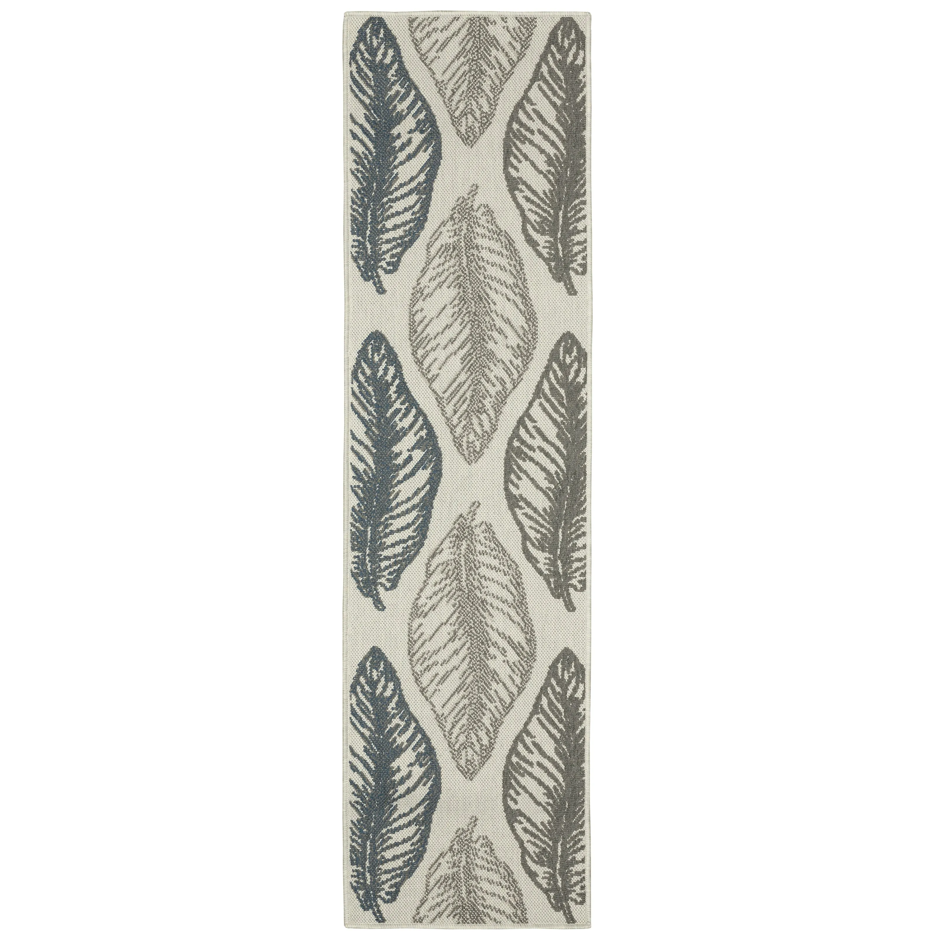 Vista Home Talcot Tropical Leaf Grey/Teal Indoor-Outdoor Area Rug