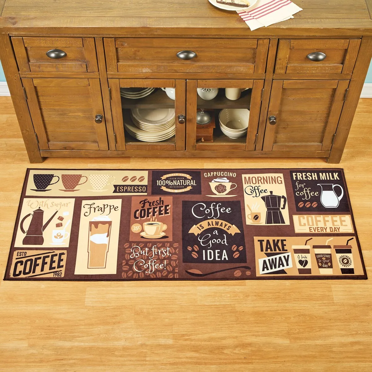 Whimsical Coffee Printed Slip-Resistant Kitchen Runner Rug - 23x60