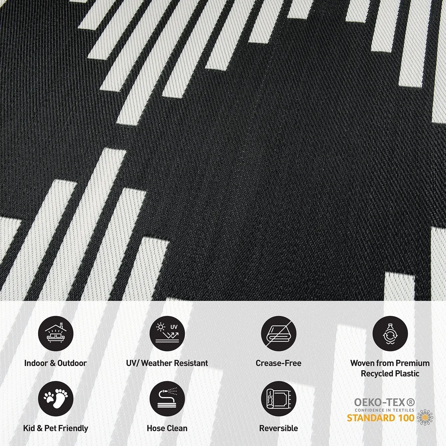 World Rug Gallery Bohemian Stripe Diamond Reversible Recycled Plastic Outdoor Rugs