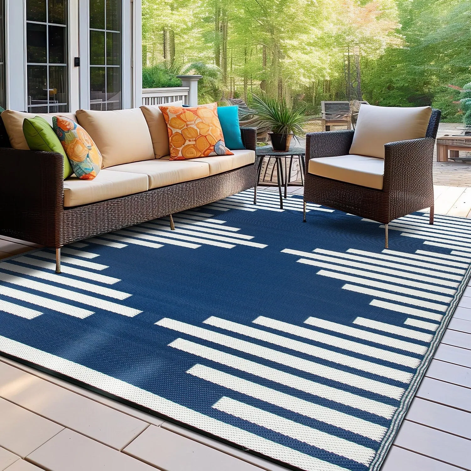 World Rug Gallery Bohemian Stripe Diamond Reversible Recycled Plastic Outdoor Rugs