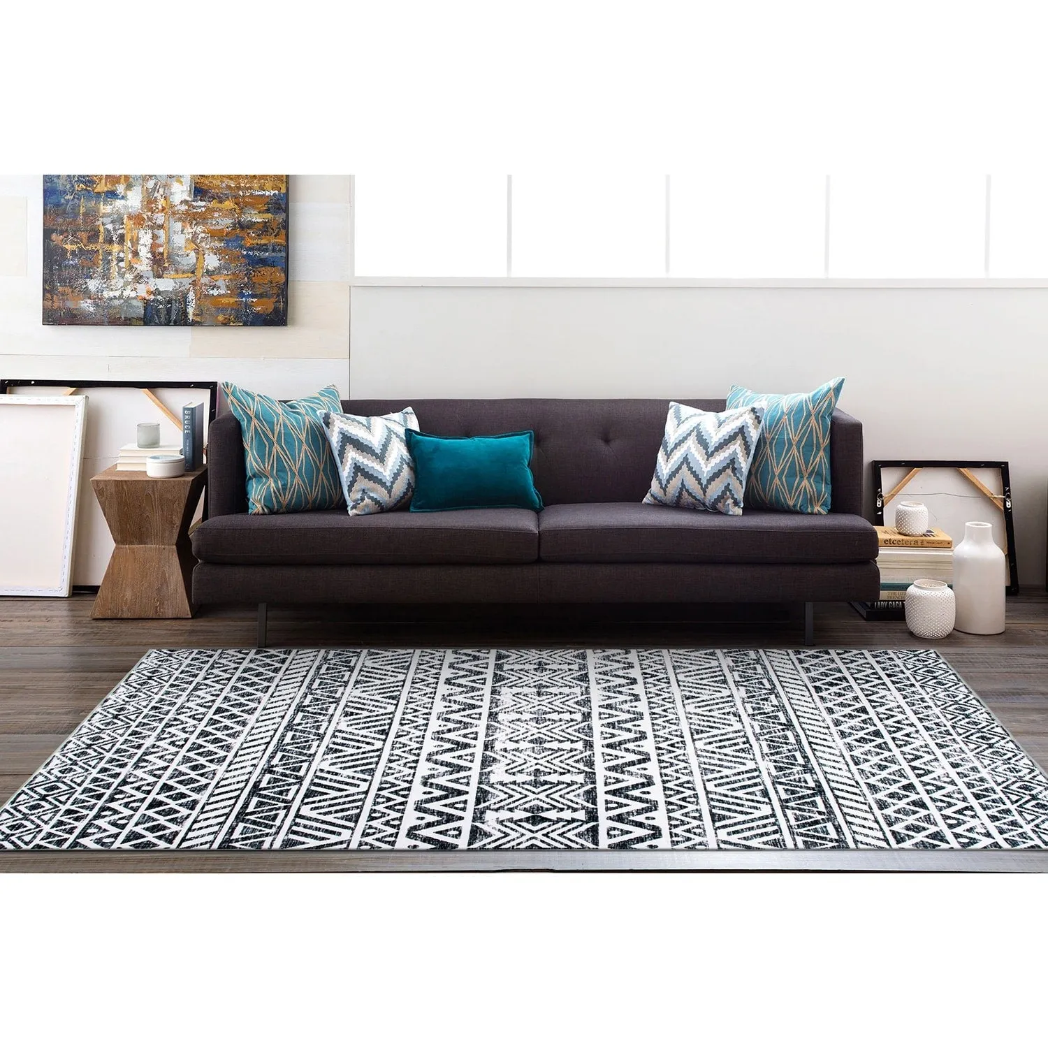 World Rug Gallery Contemporary Distressed Geometric Machine Washable Area Rug