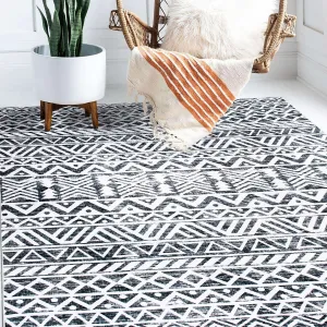 World Rug Gallery Contemporary Distressed Geometric Machine Washable Area Rug