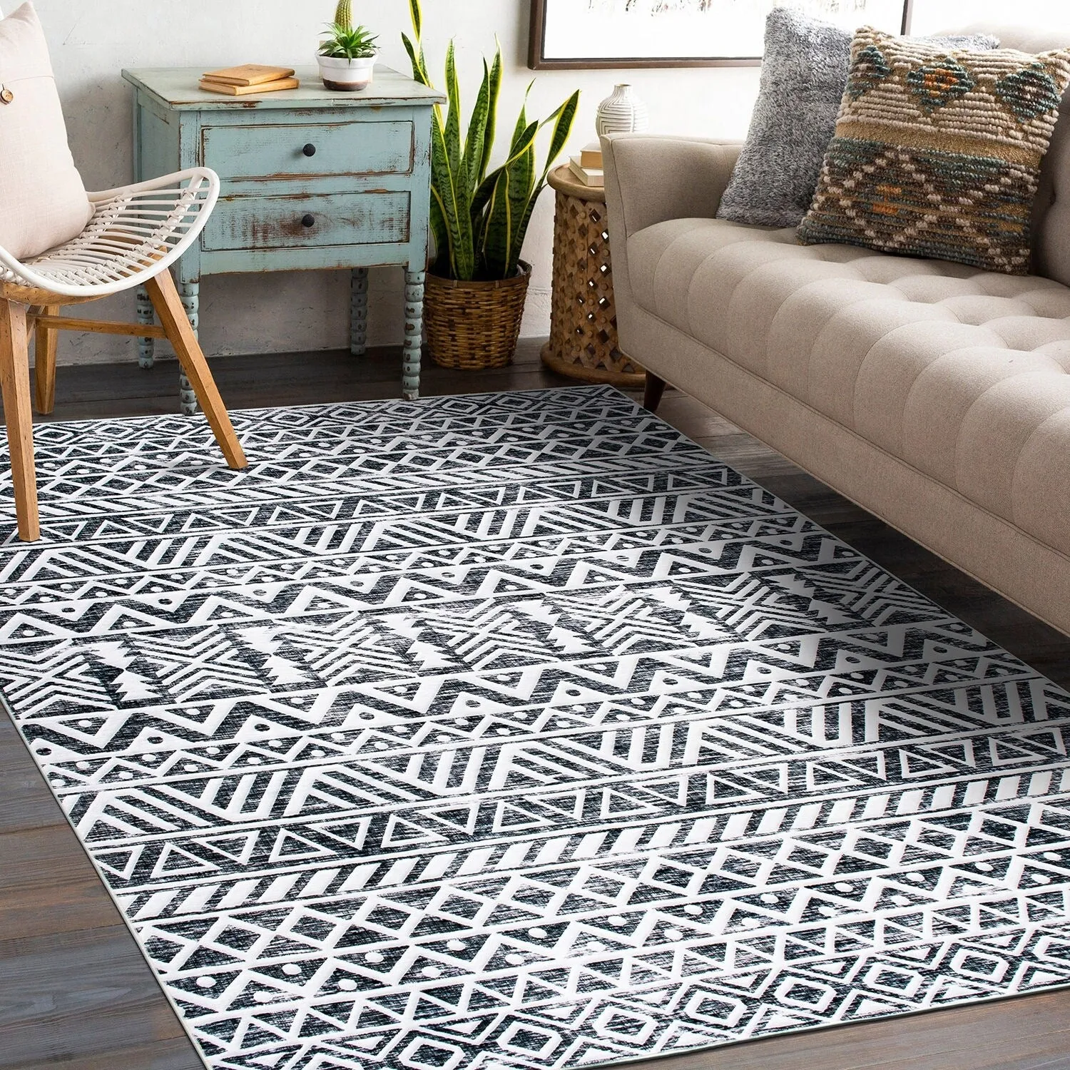 World Rug Gallery Contemporary Distressed Geometric Machine Washable Area Rug