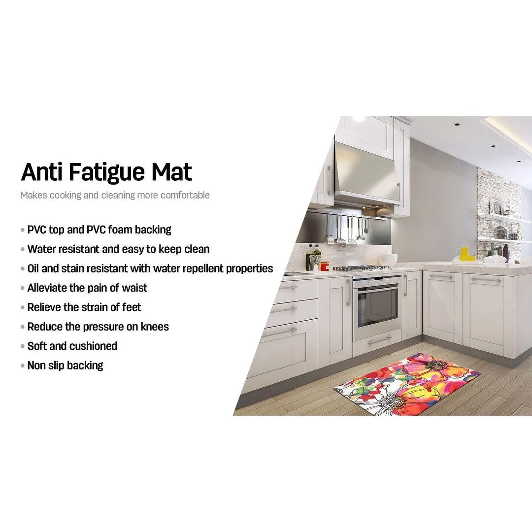 World Rug Gallery Modern Bright Flowers Anti Fatigue Standing Mat