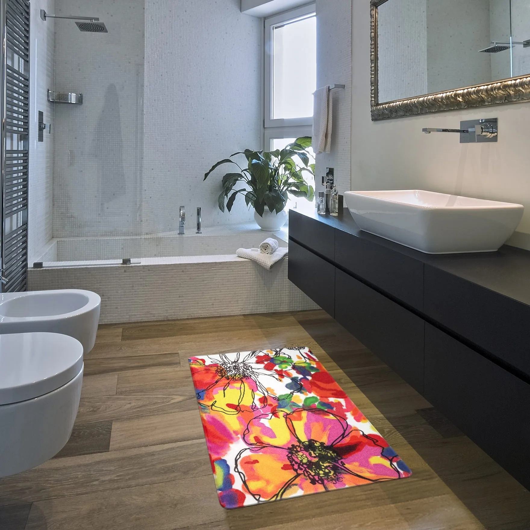 World Rug Gallery Modern Bright Flowers Anti Fatigue Standing Mat