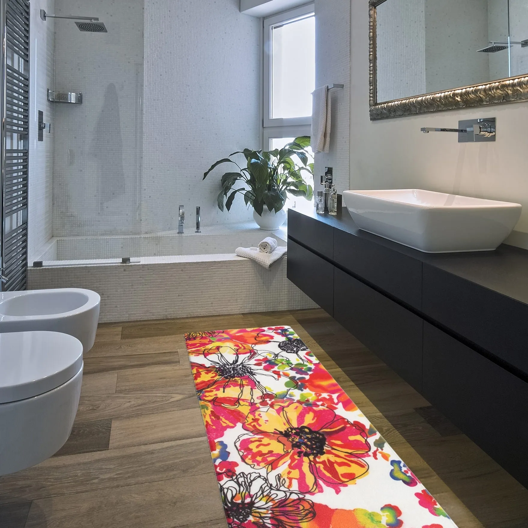 World Rug Gallery Modern Bright Flowers Anti Fatigue Standing Mat