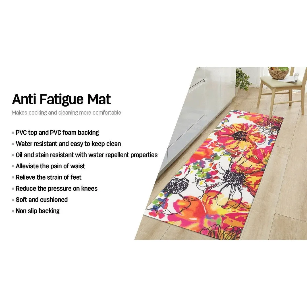 World Rug Gallery Modern Bright Flowers Anti Fatigue Standing Mat