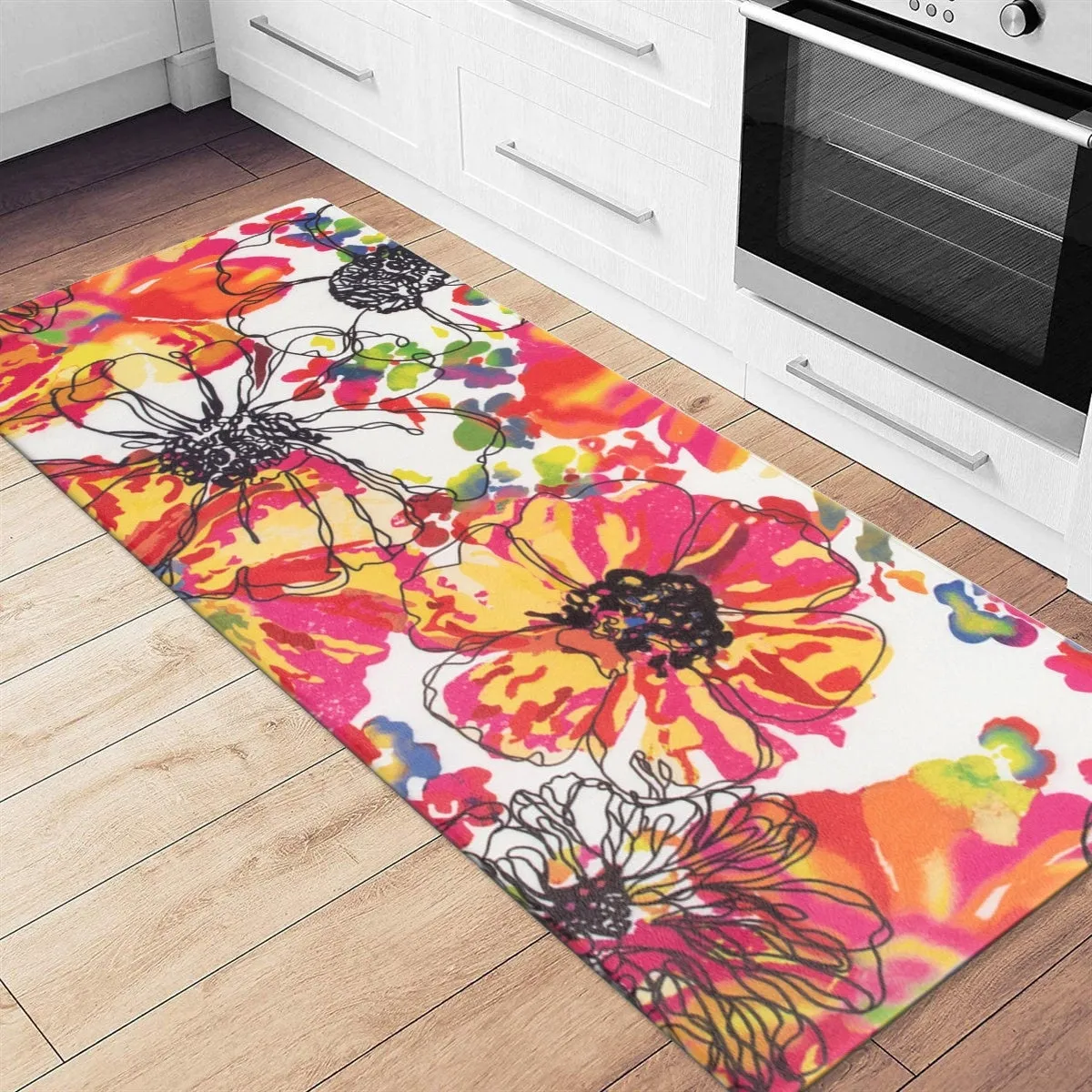 World Rug Gallery Modern Bright Flowers Anti Fatigue Standing Mat
