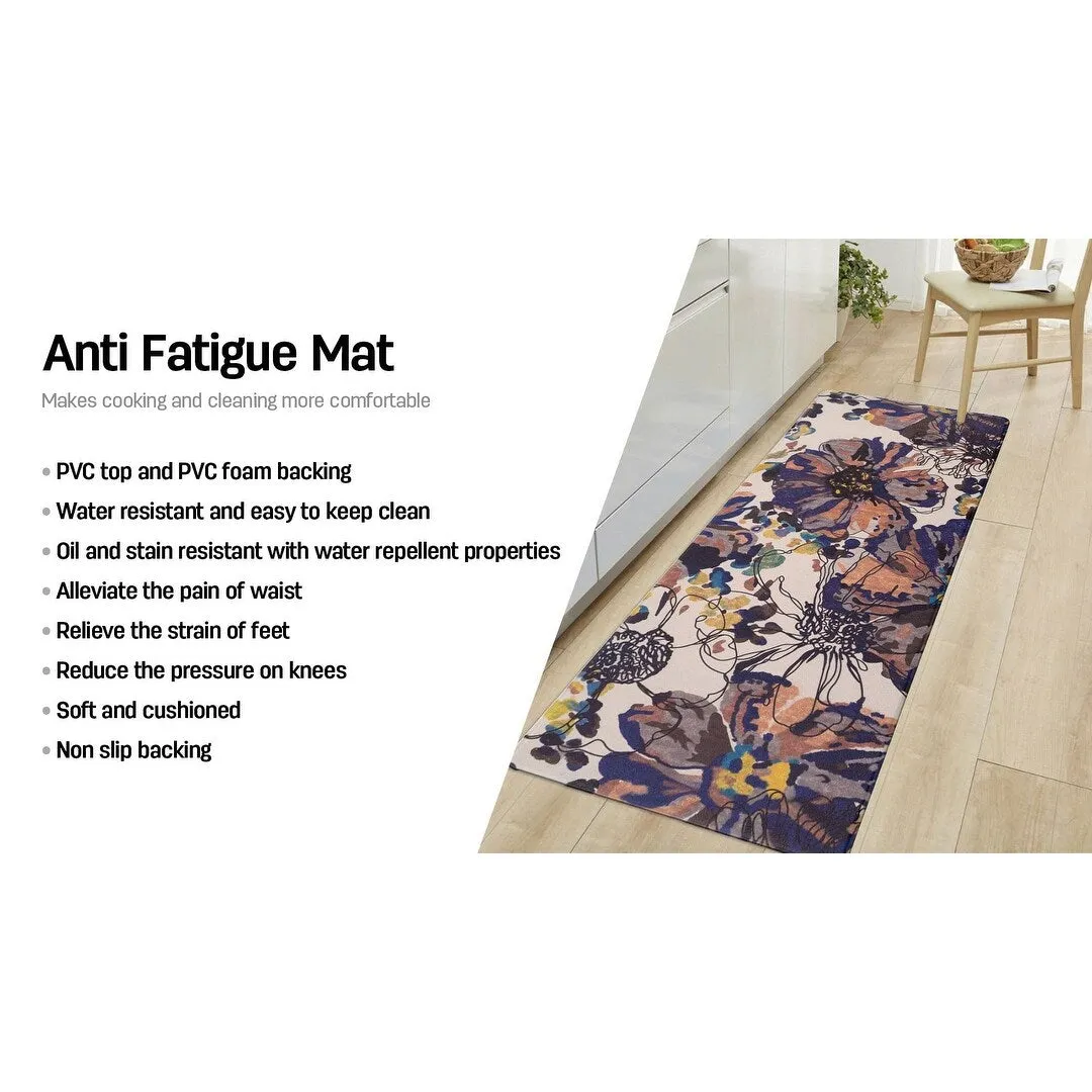 World Rug Gallery Modern Bright Flowers Anti Fatigue Standing Mat
