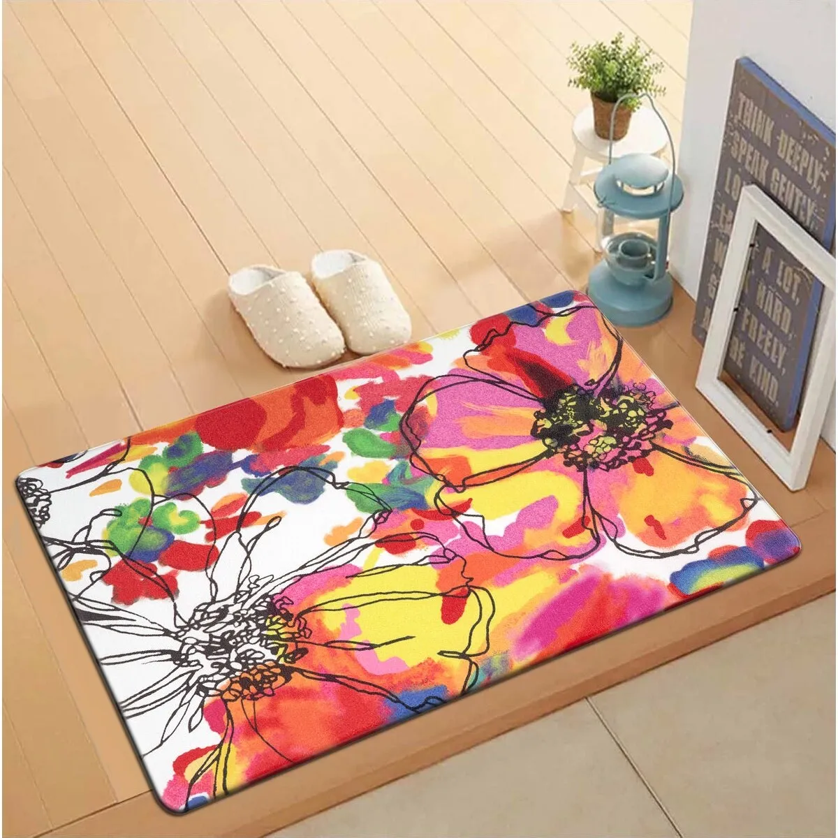 World Rug Gallery Modern Bright Flowers Anti Fatigue Standing Mat