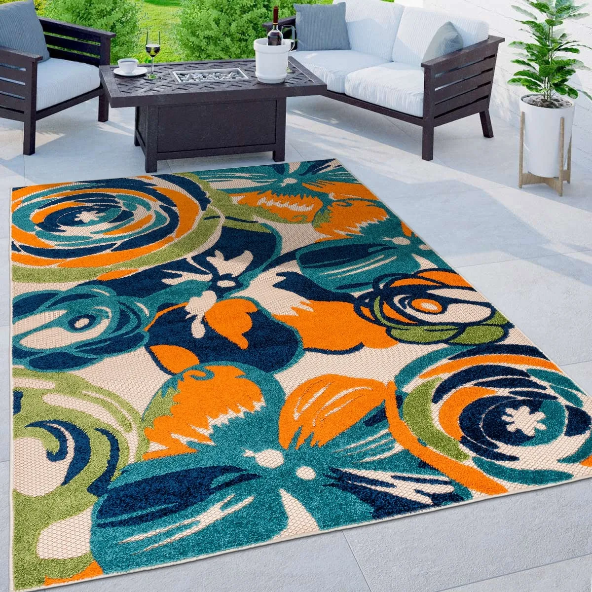 World Rug Gallery Modern Floral Indoor/Outdoor Area Rug