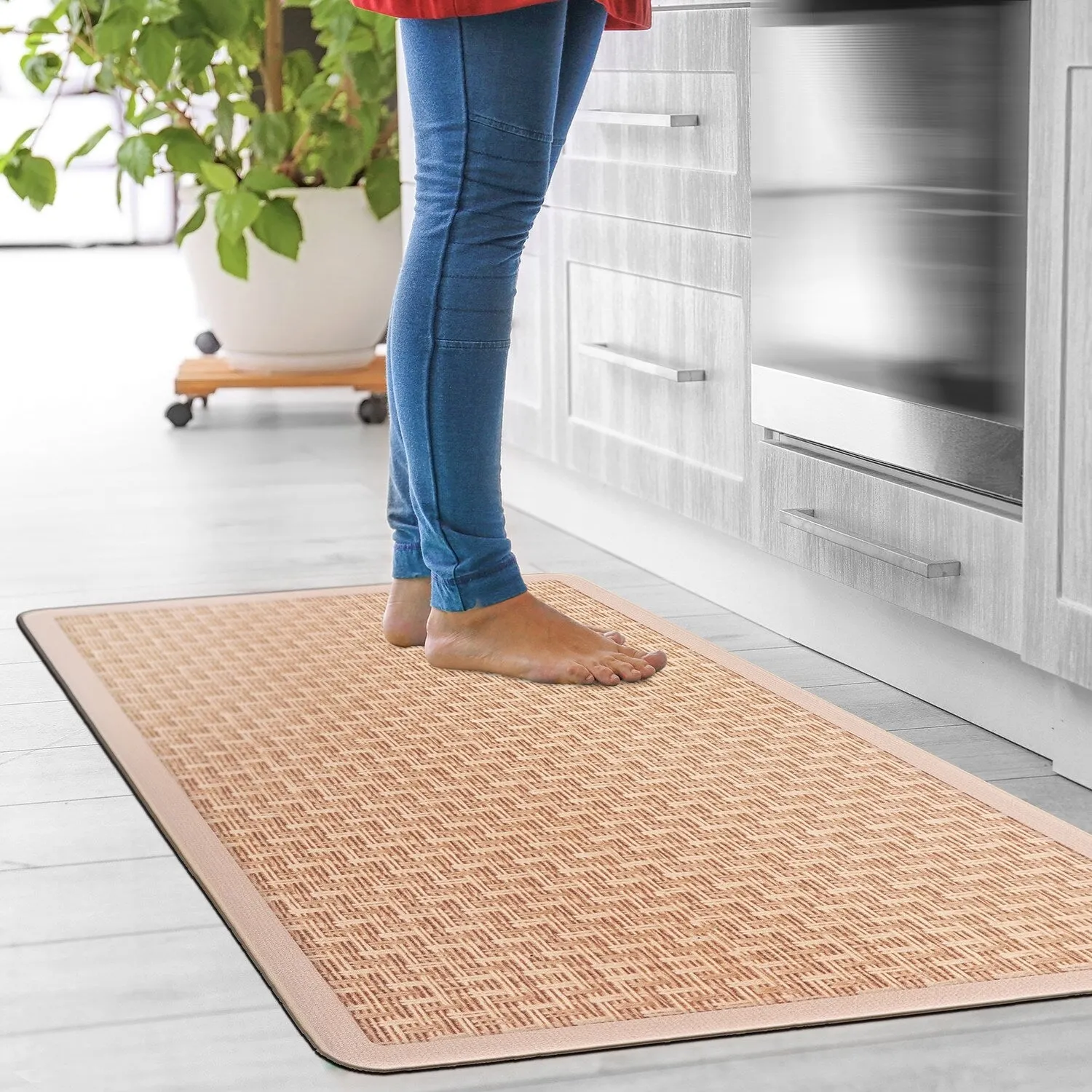 World Rug Gallery Natural Border Anti-Fatigue Standing Mat