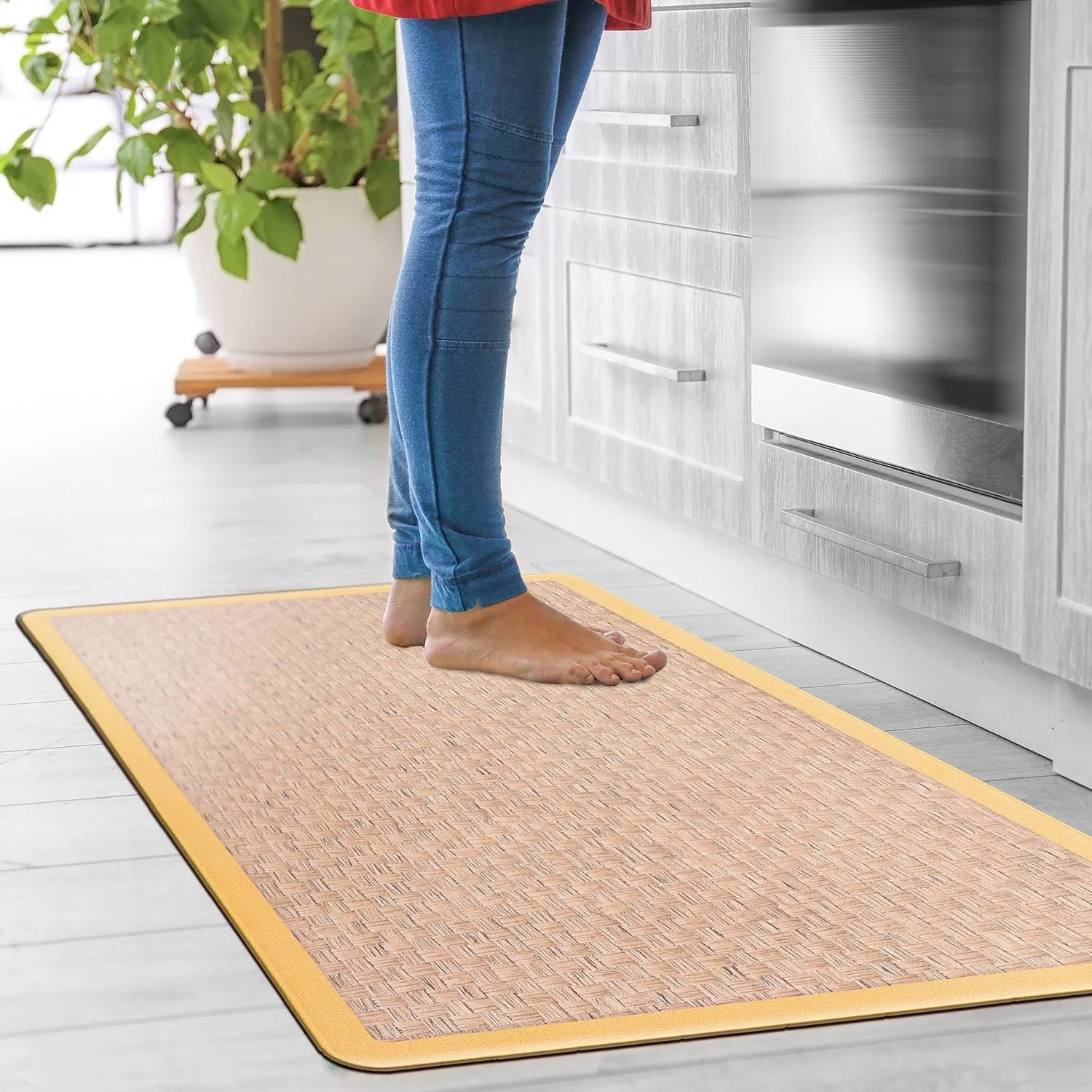 World Rug Gallery Natural Border Anti-Fatigue Standing Mat