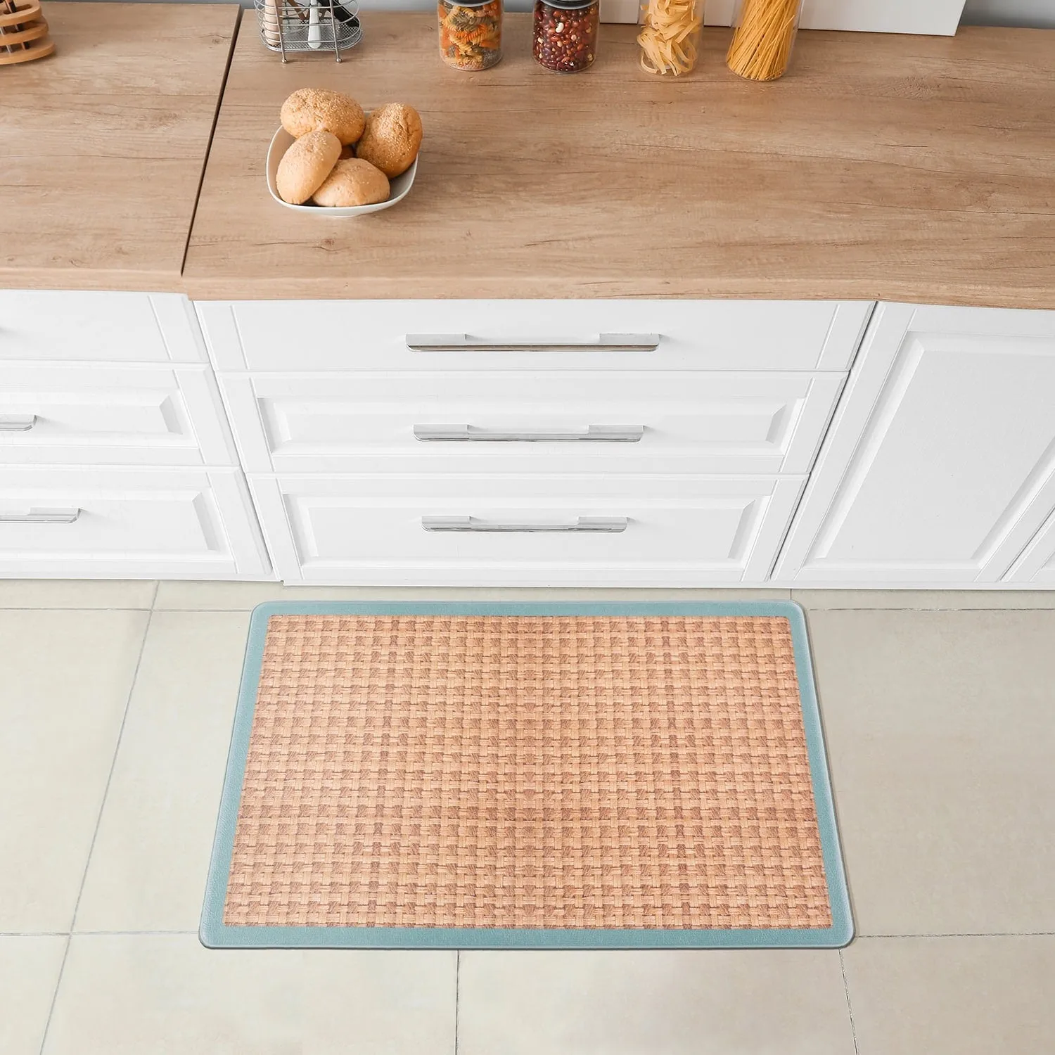 World Rug Gallery Natural Border Anti-Fatigue Standing Mat